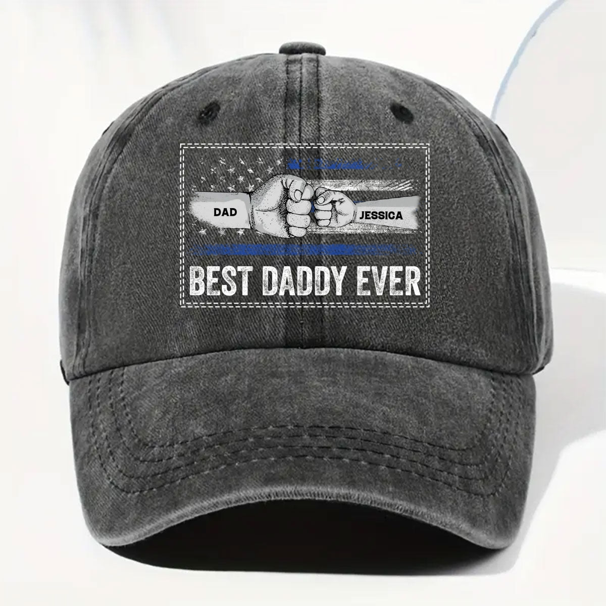 Custom Christmas Headwear Birthday Gifts for Dad • His Strength Begins With Love - Personalized Vintage Washed Denim Cap