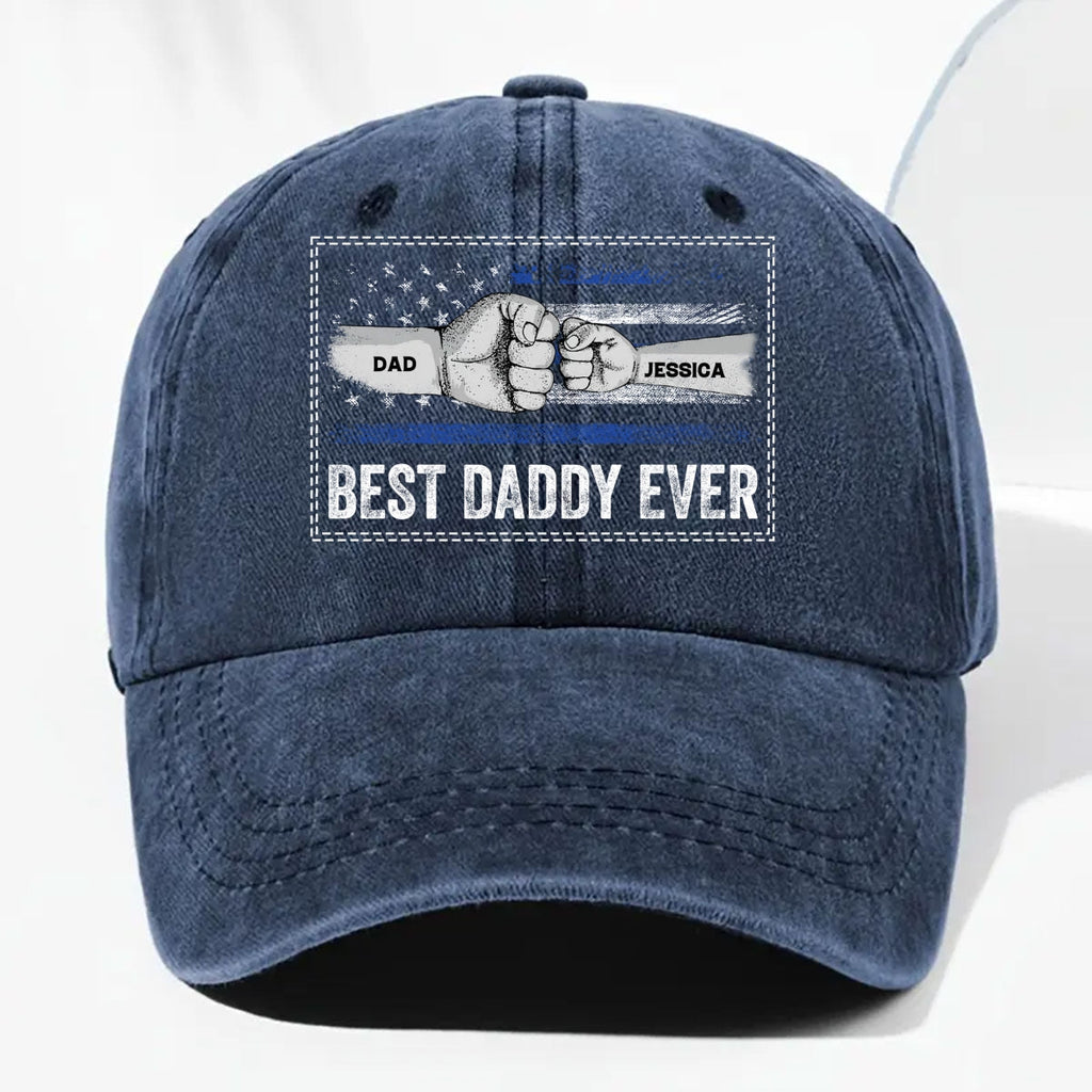 Custom Christmas Headwear Birthday Gifts for Dad • His Strength Begins With Love - Personalized Vintage Washed Denim Cap