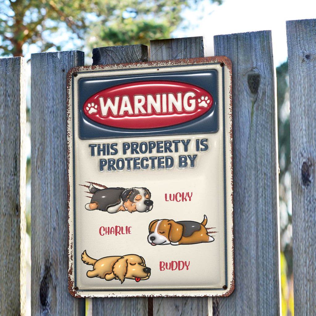 Custom Dog Lovers Wall Decor, Unique Pet Family Keepsake • Property Is Protected By - Personalized 3D Inflated Effect Metal Sign
