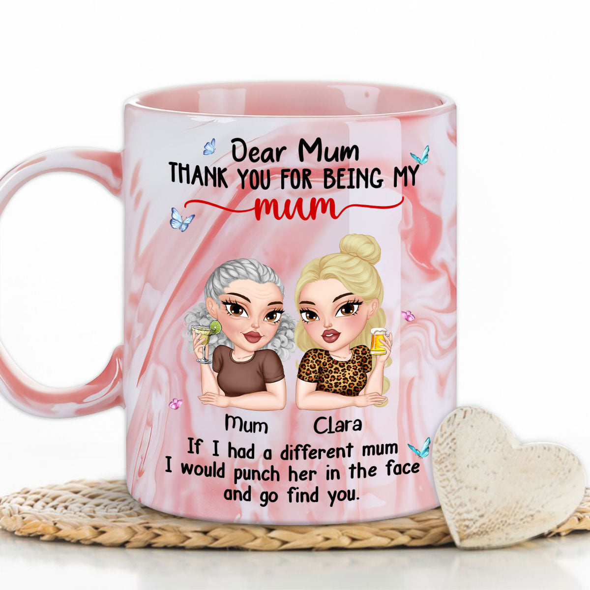 Custom Mother's Day Gift for Mom & Grandma • You Are My Only Mom - Personalized Pink Marble Mug