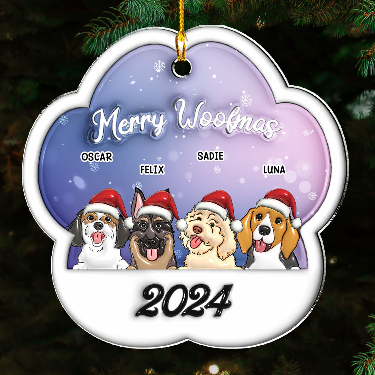 Custom Keepsake Christmas Ornament •  Merry Woofmas 2024 - Personalized 3D Inflated Effect Acrylic Ornament