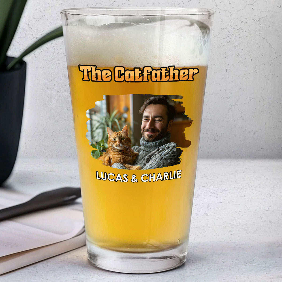 The Catfather Retro Photo - Personalized Beer Glass