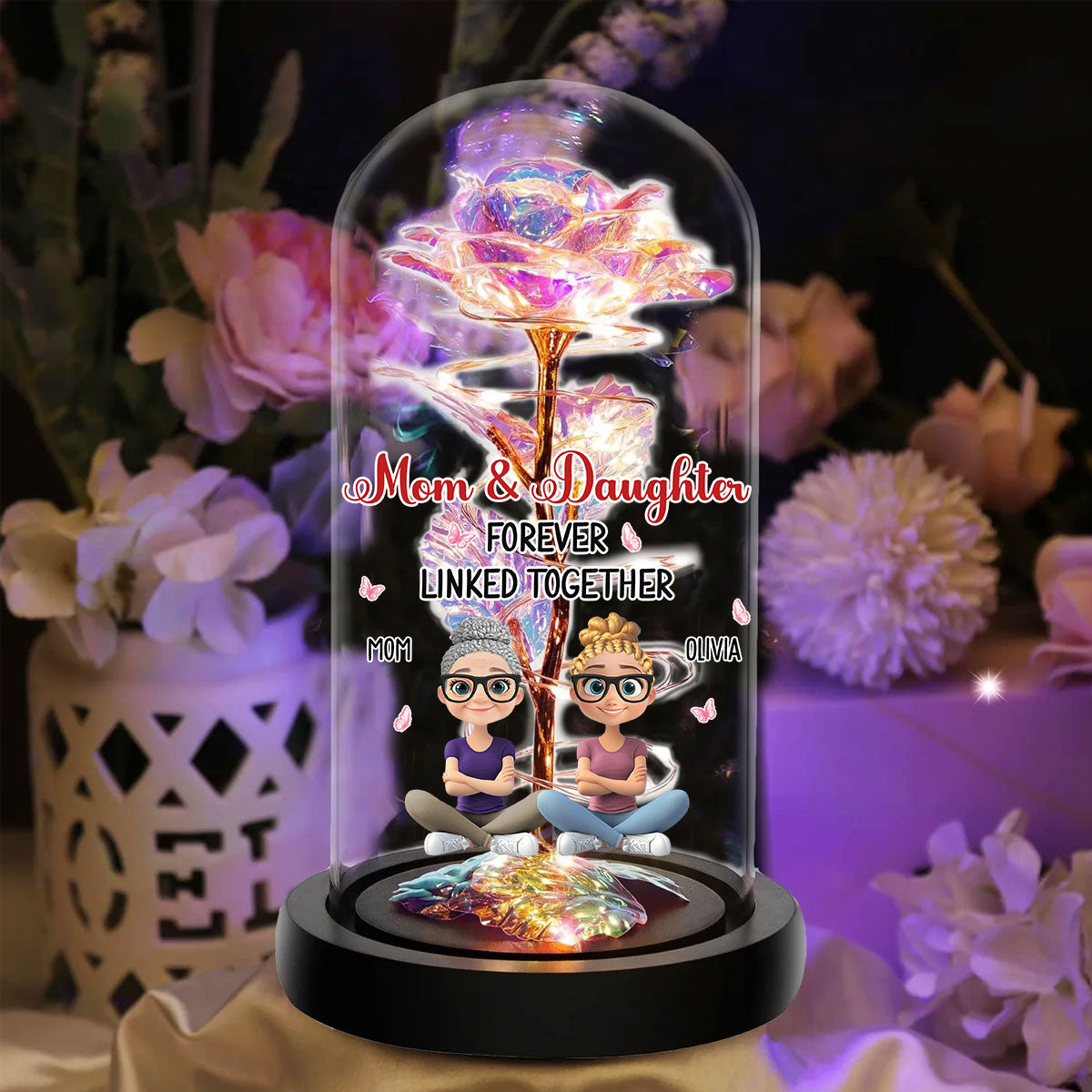 Mother And Daughter Linked Forever - Personalized Sparkly Rose