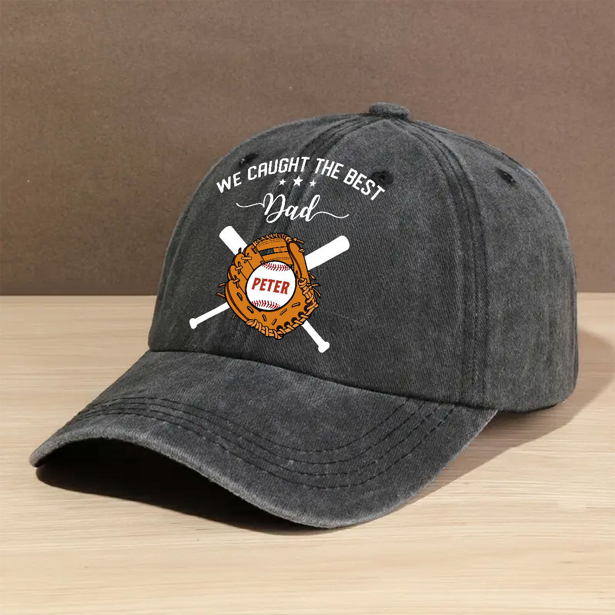 Custom Christmas Headwear Birthday Gifts for Dad • We Caught The Best Dad - Personalized Vintage Washed Denim Cap