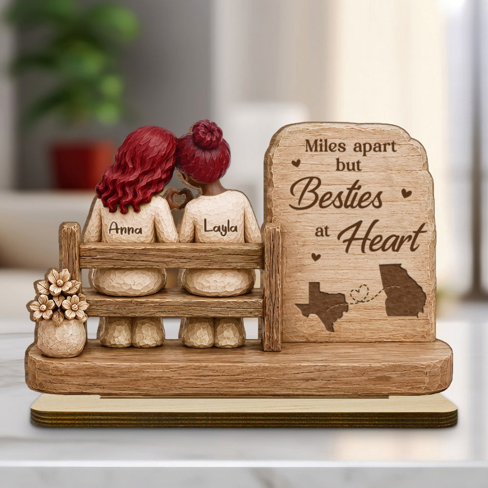Custom Friendship Decor, Christmas Birthday Gifts For Best Friend • Side By Side - Personalized 2-Layer Wood Plaque With Flat Base