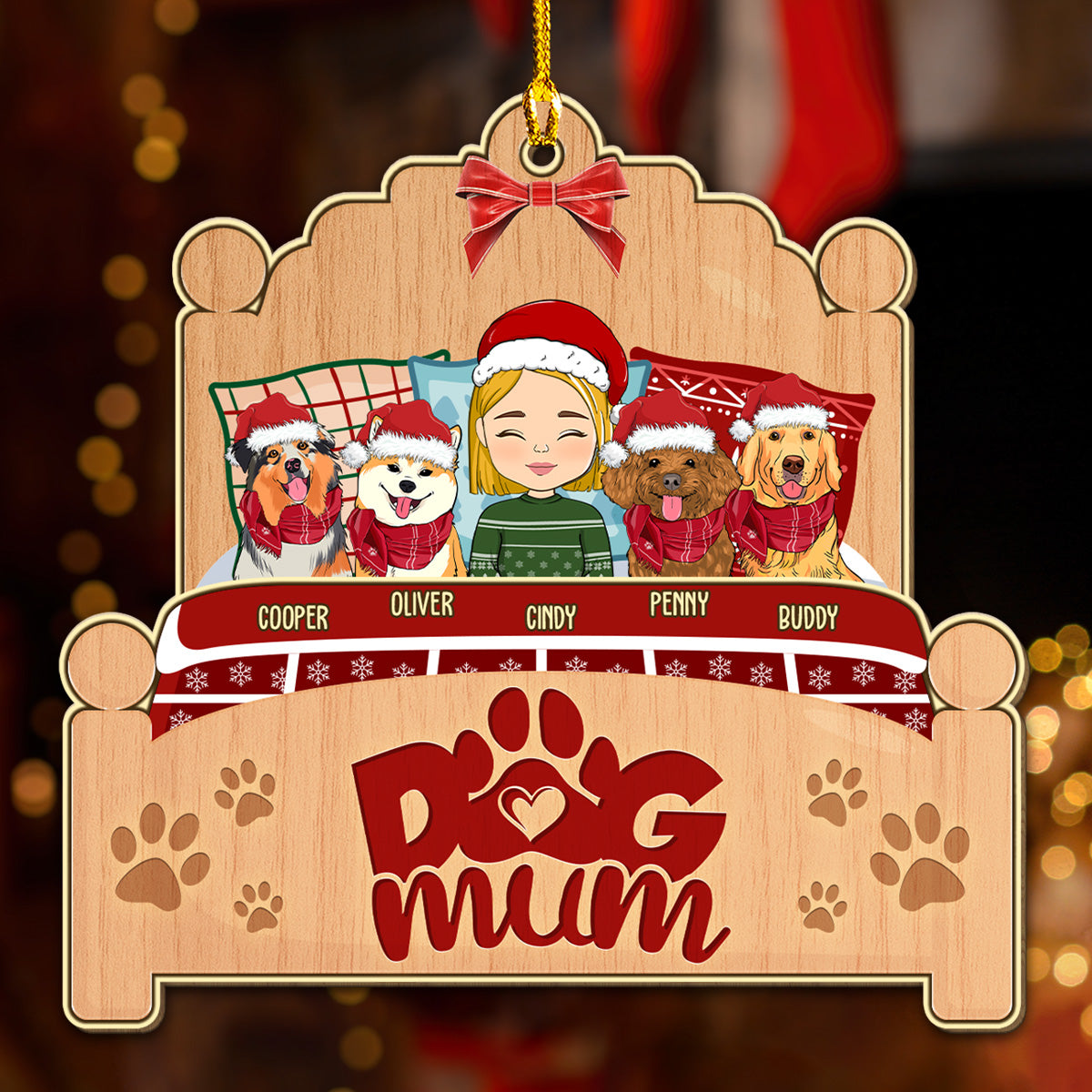 Custom Keepsake Christmas Ornament •  Sleepy Dog Mom - Personalized Wood Ornament