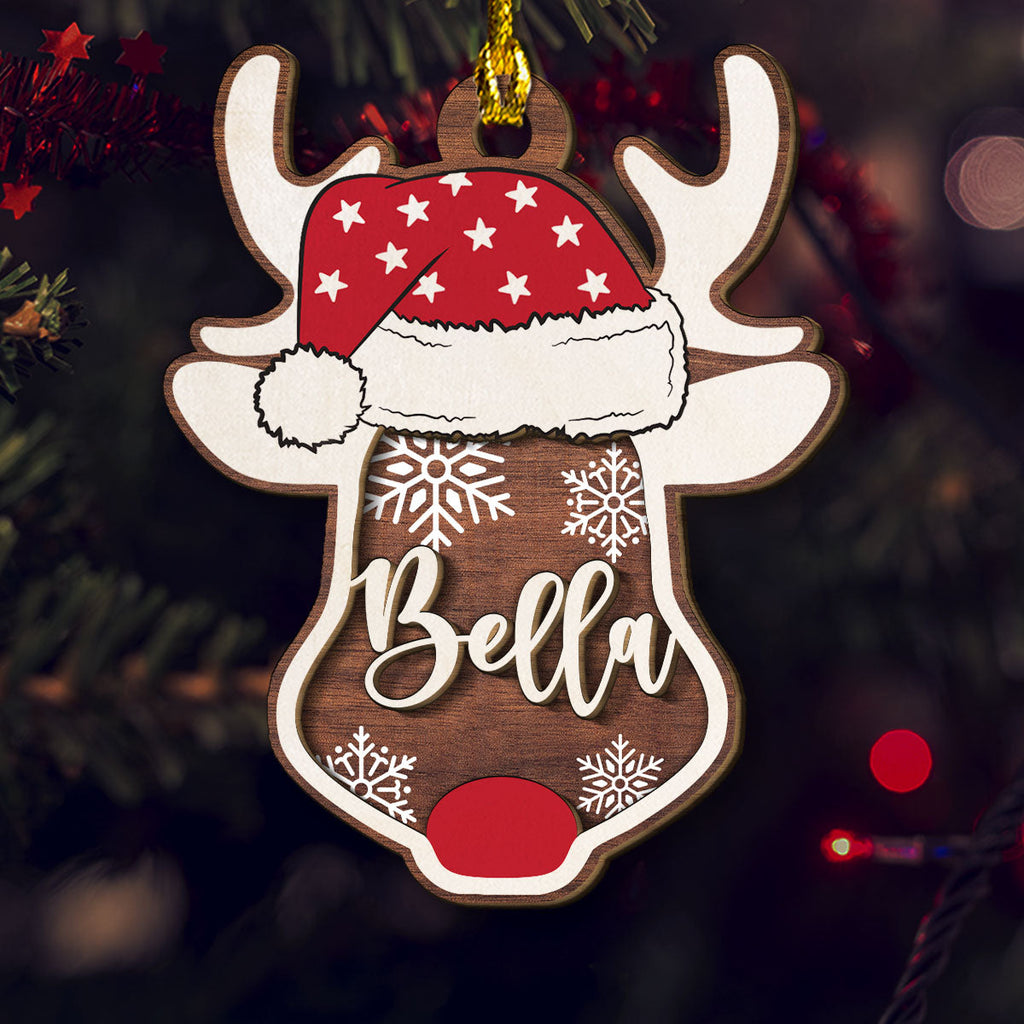 Custom Keepsake Christmas Ornament •  Reindeer Christmas - Personalized 2-Layered Wood Ornament
