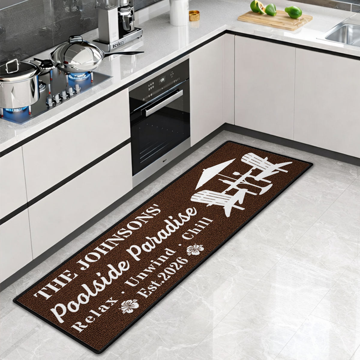 Custom Couple Rug, Anniversary Housewarming Gift For Wife Husband • Backyard Oasis - Personalized Runner Rug