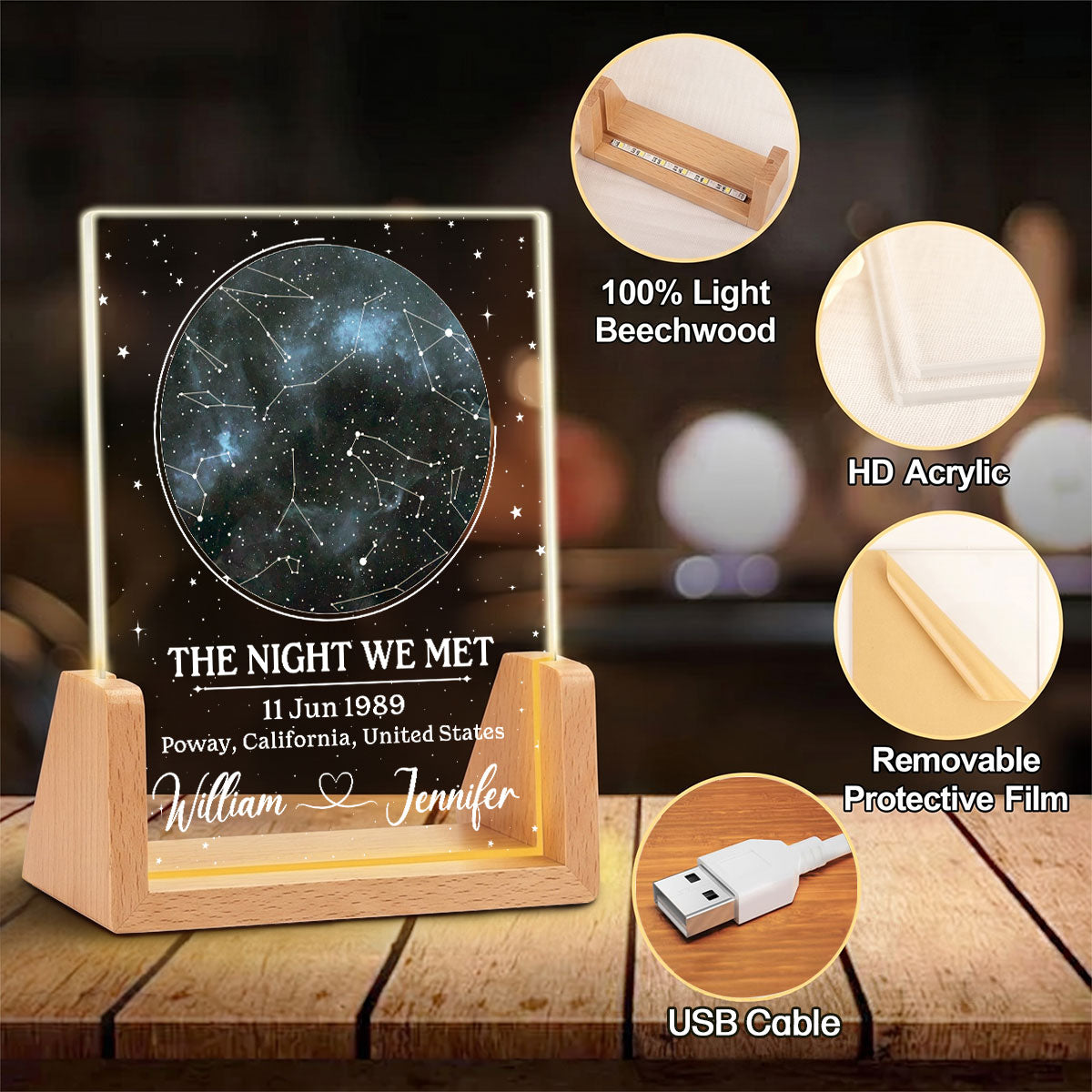 Custom Couple Gift for Anniversary, Valentine's Day, Christmas • The Night - Personalized Night Light