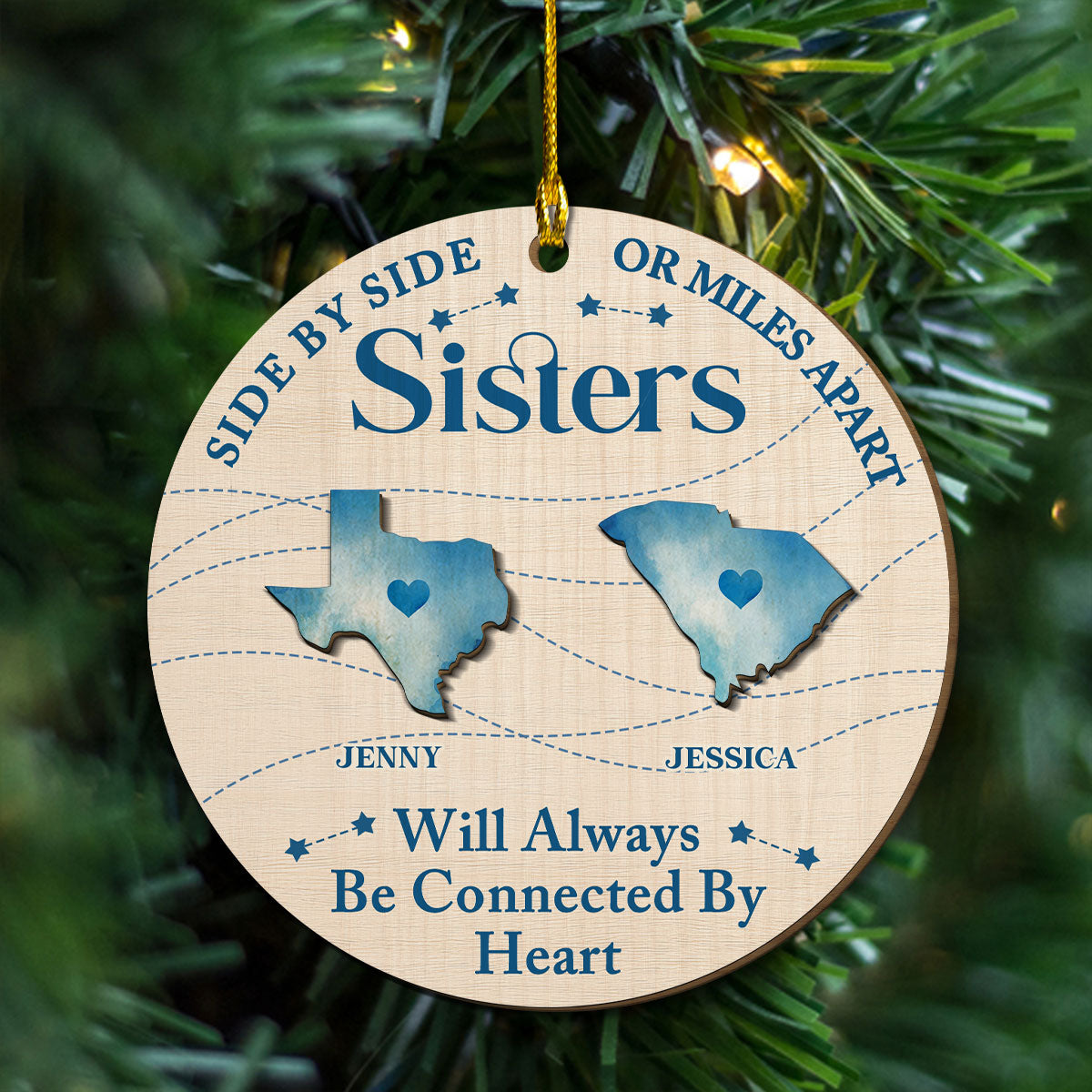 Custom Keepsake Christmas Ornament •  Connected By Heart - Personalized Freeshape 2-Layered Wood Ornament