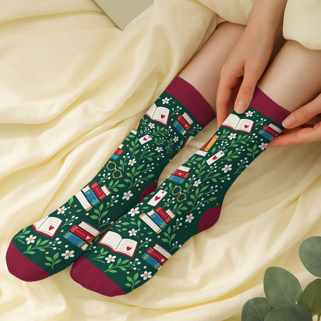 Custom Christmas Birthday Gift For Book Lovers, Bookworms, Readers • Life Is Better With Books - Personalized Crew Socks