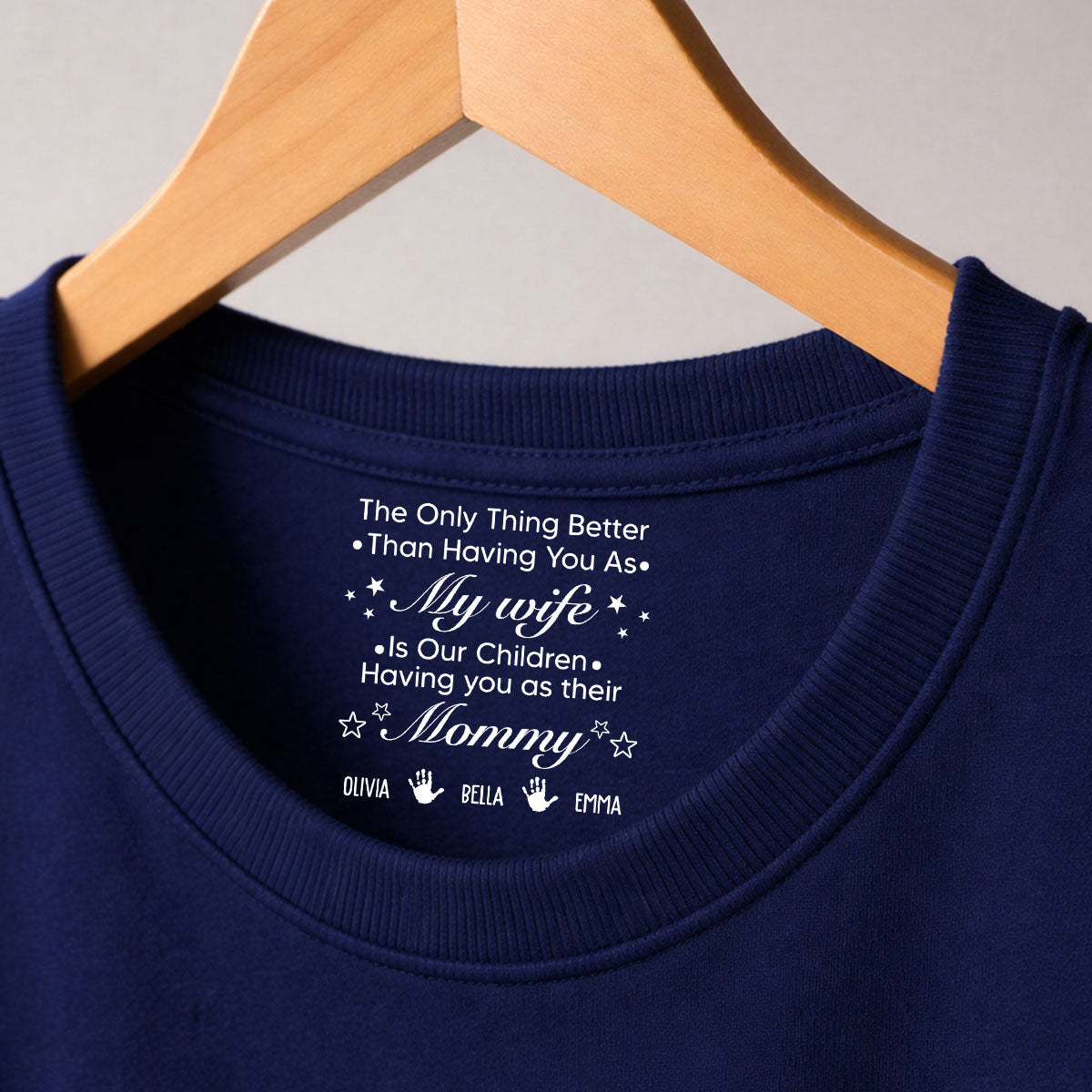 Custom Christmas Anniversary Keepsake Gifts For Wife • Our Children - Personalized Inside Neck Print T-Shirt