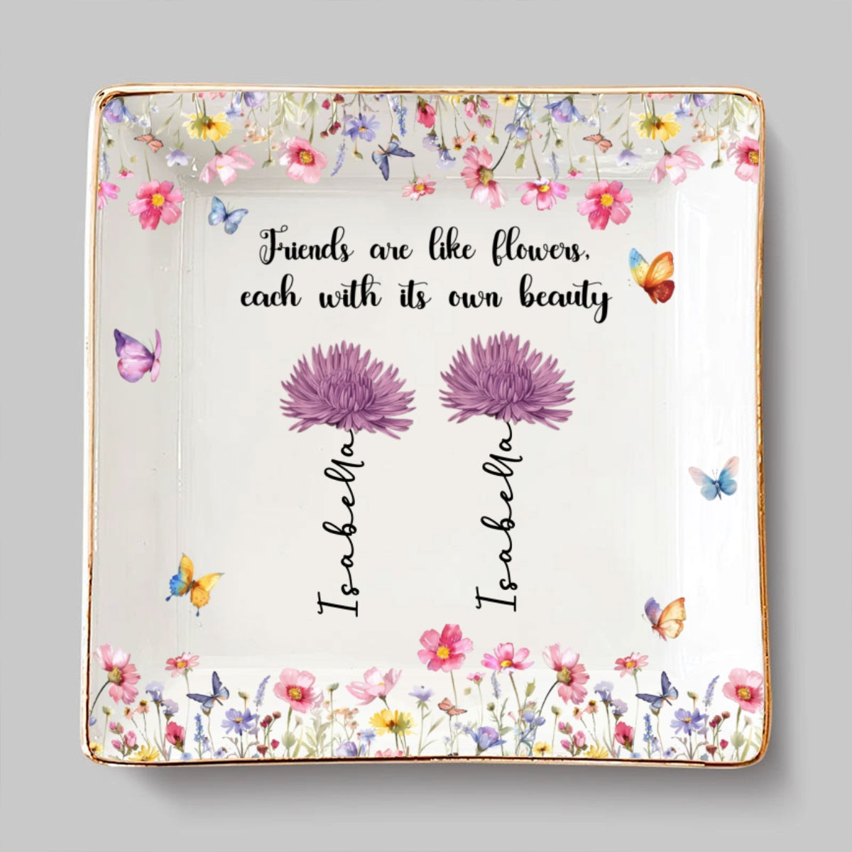 Custom Bestie Trinket Dish, Birthday Christmas Gift For Best Friend • Friends Are Blossoms In Life - Personalized Jewelry Dish