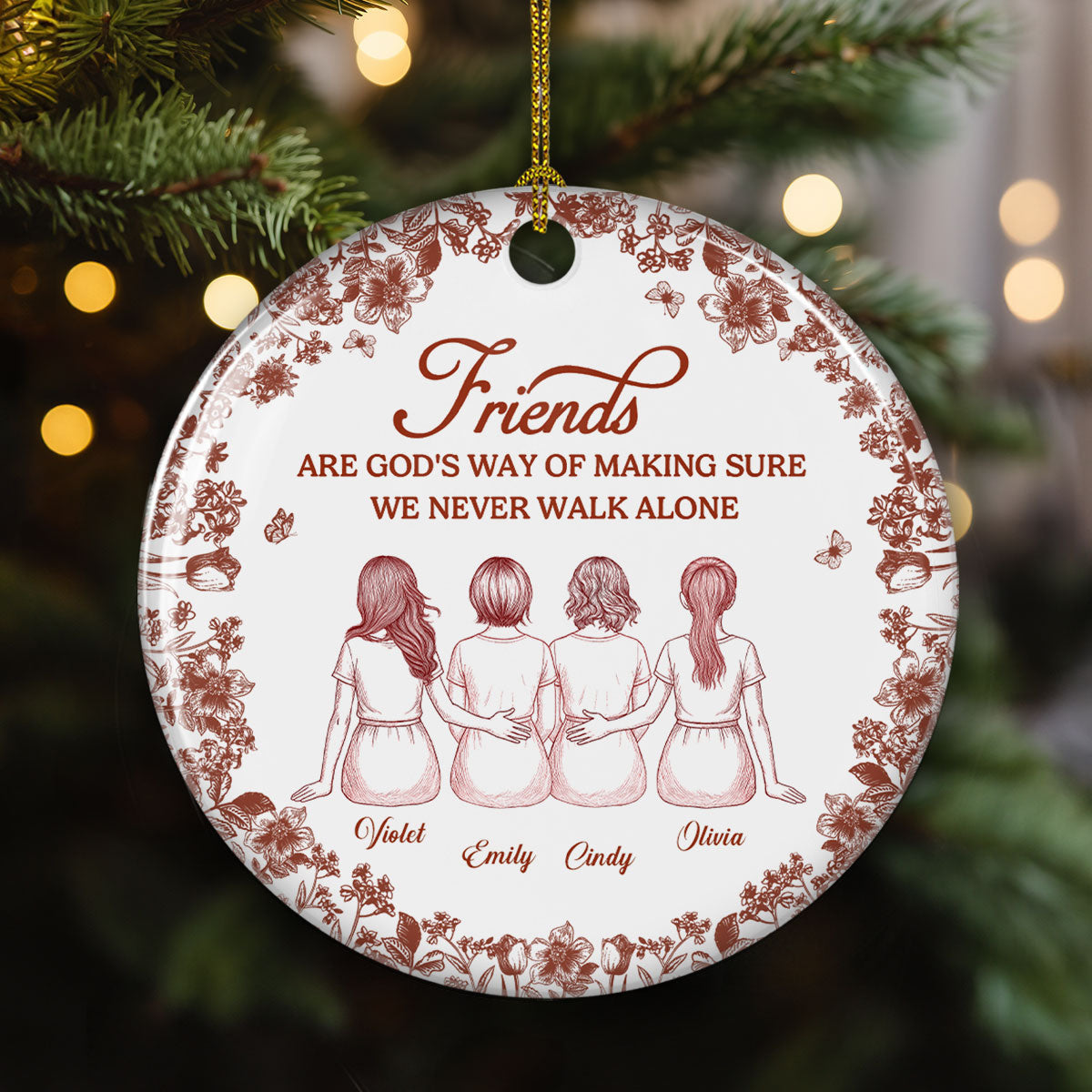 Custom Keepsake Christmas Ornament •  Never Walk Alone Blue Toile - Personalized Ceramic Ornament