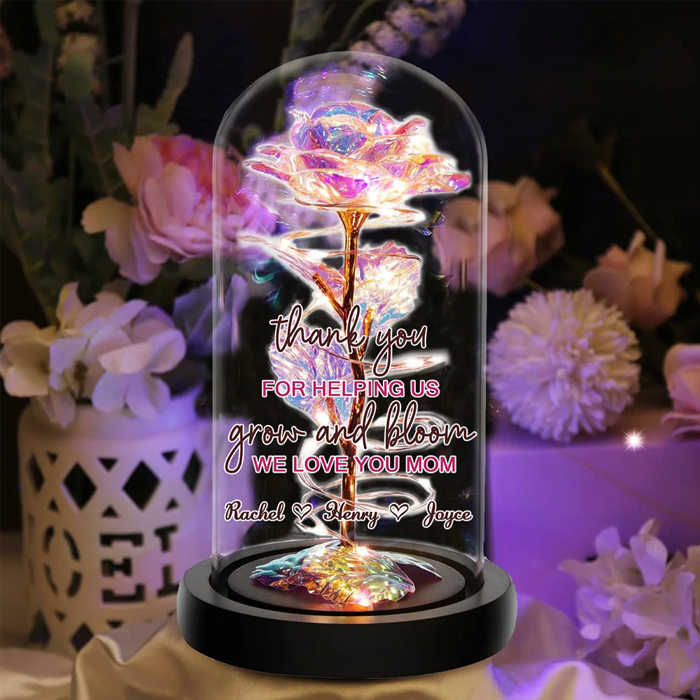 Thank You For Helping Us Grow And Bloom We Love You Mom - Personalized Sparkly Rose