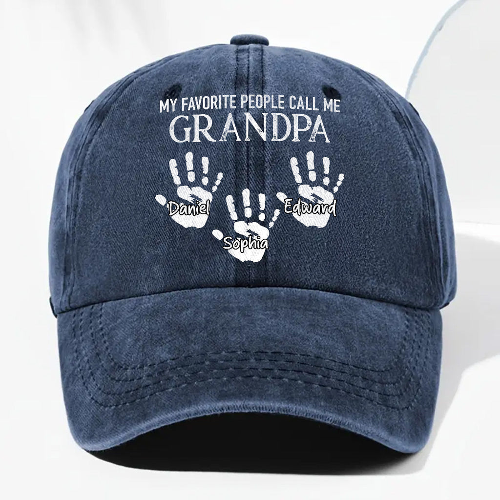 My Fav People Call Me Grandpa - Personalized Vintage Washed Denim Cap