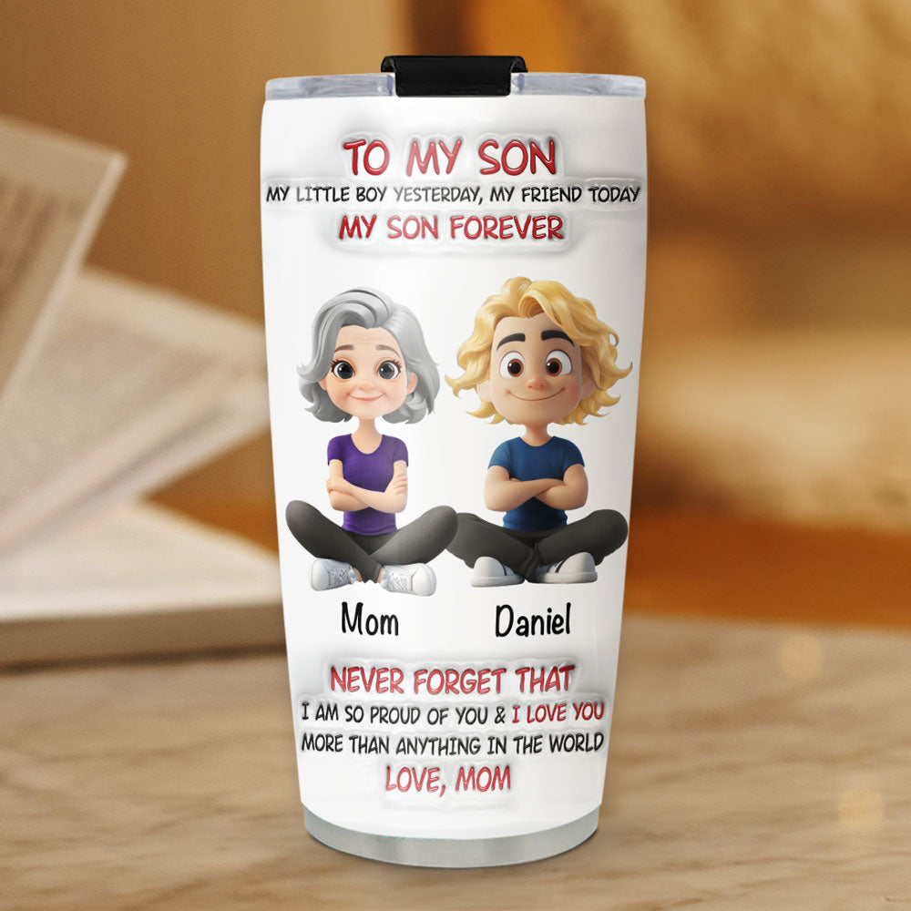 Custom Christmas Birthday Gifts For Son • Mommy And Son Forever - Personalized 3D Inflated Effect Tumbler