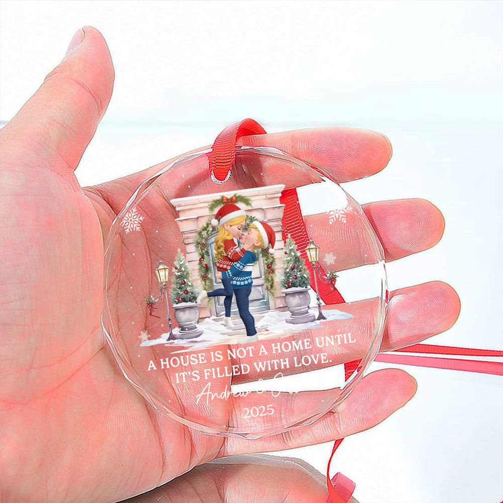 Custom Couple Christmas Ornament, Anniversary Gift •  Together We Make A Home - Personalized Glass Ornament
