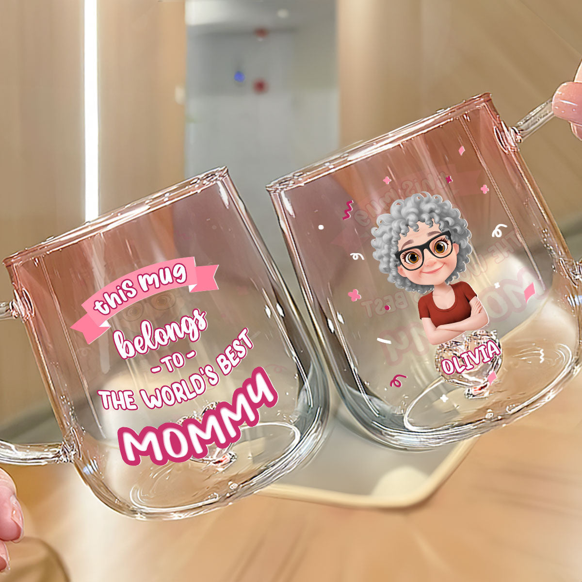 Custom Mother's Day Gift for Mom & Grandma • This Mug Belongs To The Best Mom - Personalized Pink Gradient Glass Mug