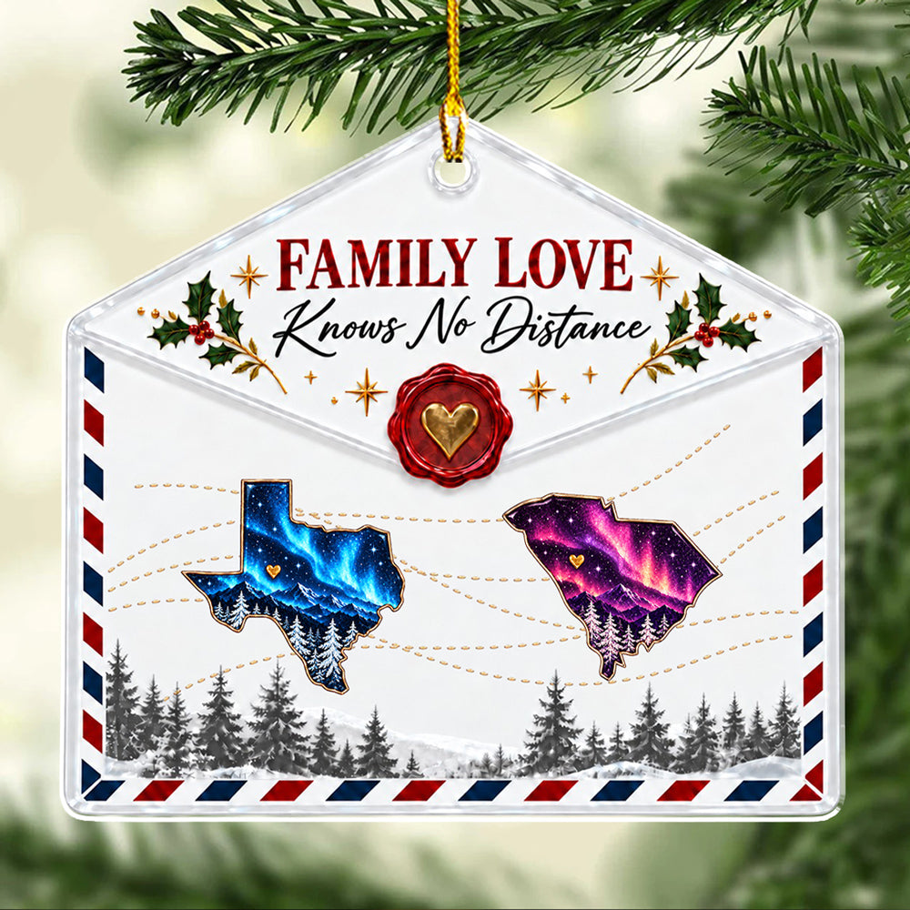 Custom Family Christmas Ornament for Long Distance Families •  Family Over Distance - Personalized Acrylic Ornament