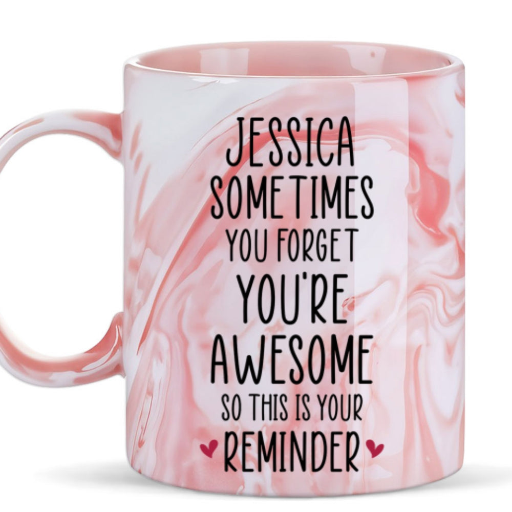 Custom Best Friend, Christmas & Birthday Friendship Keepsake Gift • Your Reminder - Personalized Pink Marble Mug