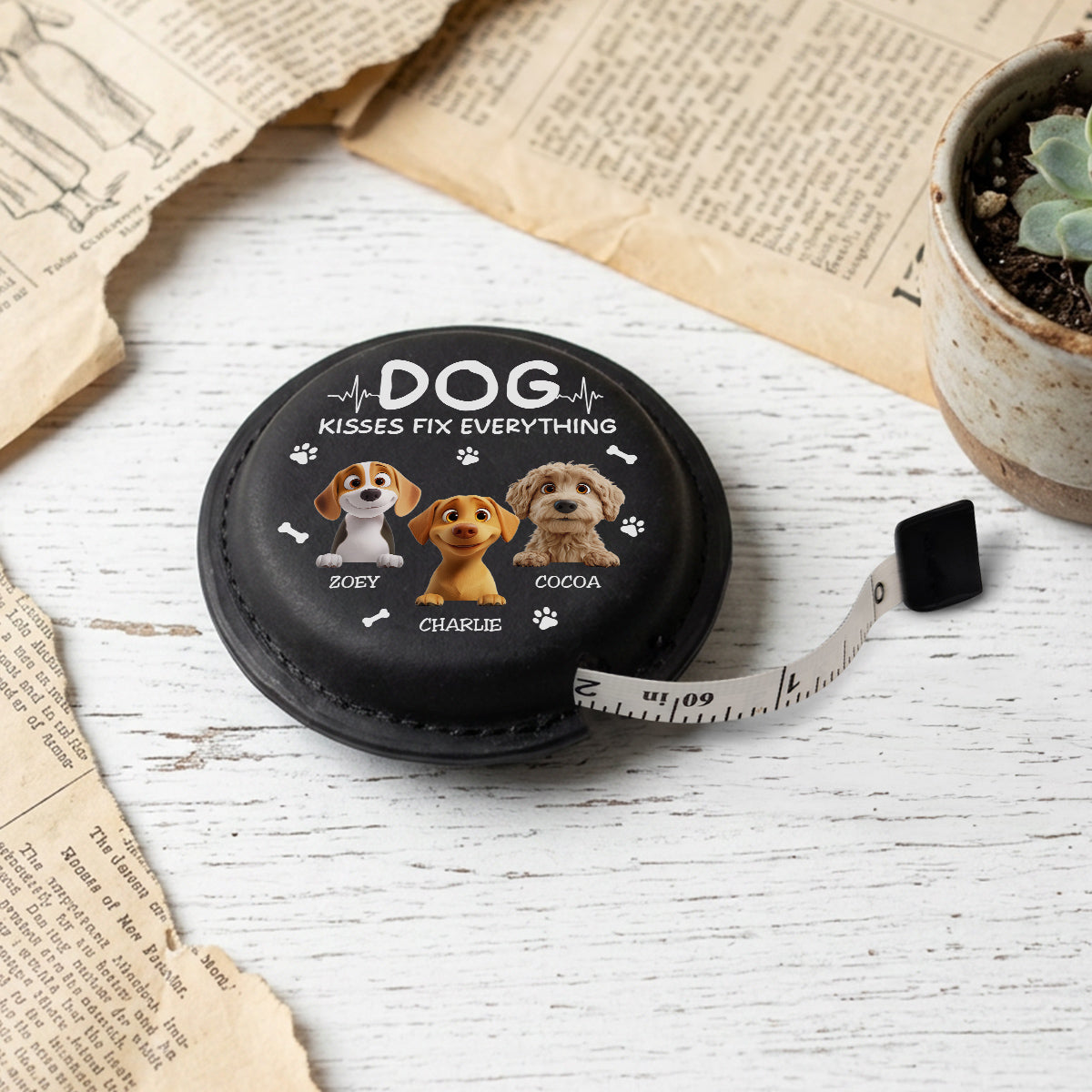 Dog Kisses - Personalized Leather Tape Measure