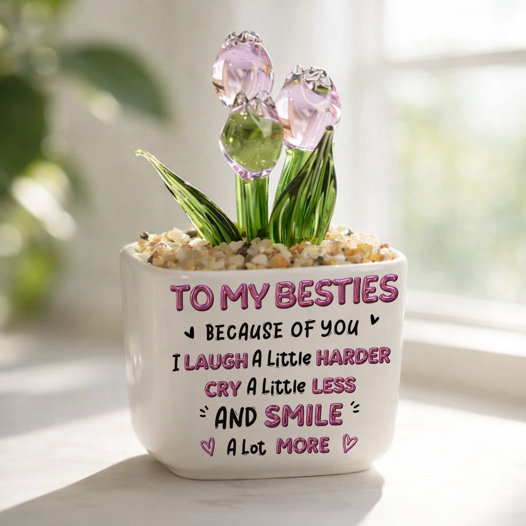Custom Flower Keepsake, Glass Home Decor Gift for Best Friend • Smile More - Personalized Glass Everlasting Tulips