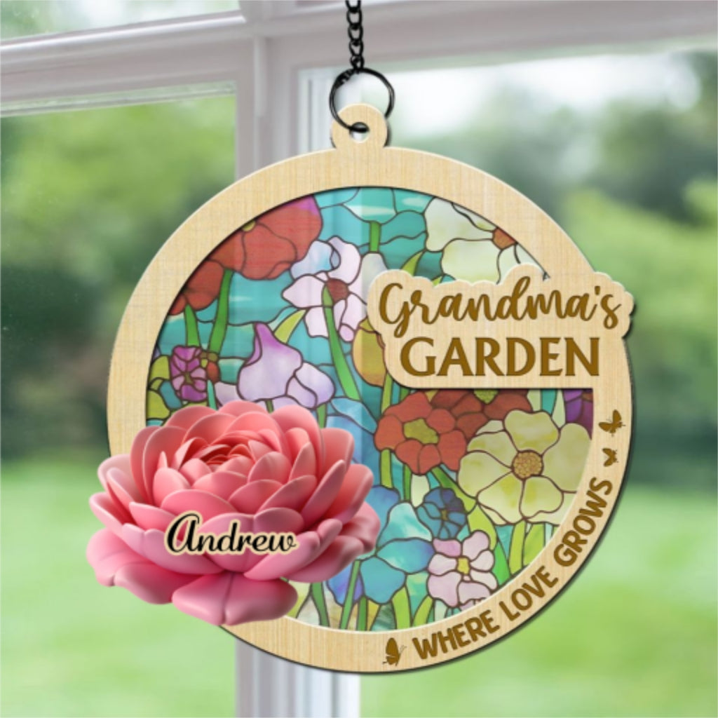 Custom Name Grandma Hanging Decor, Mother's Day Birthday Gifts • Family Garden - Personalized Suncatcher