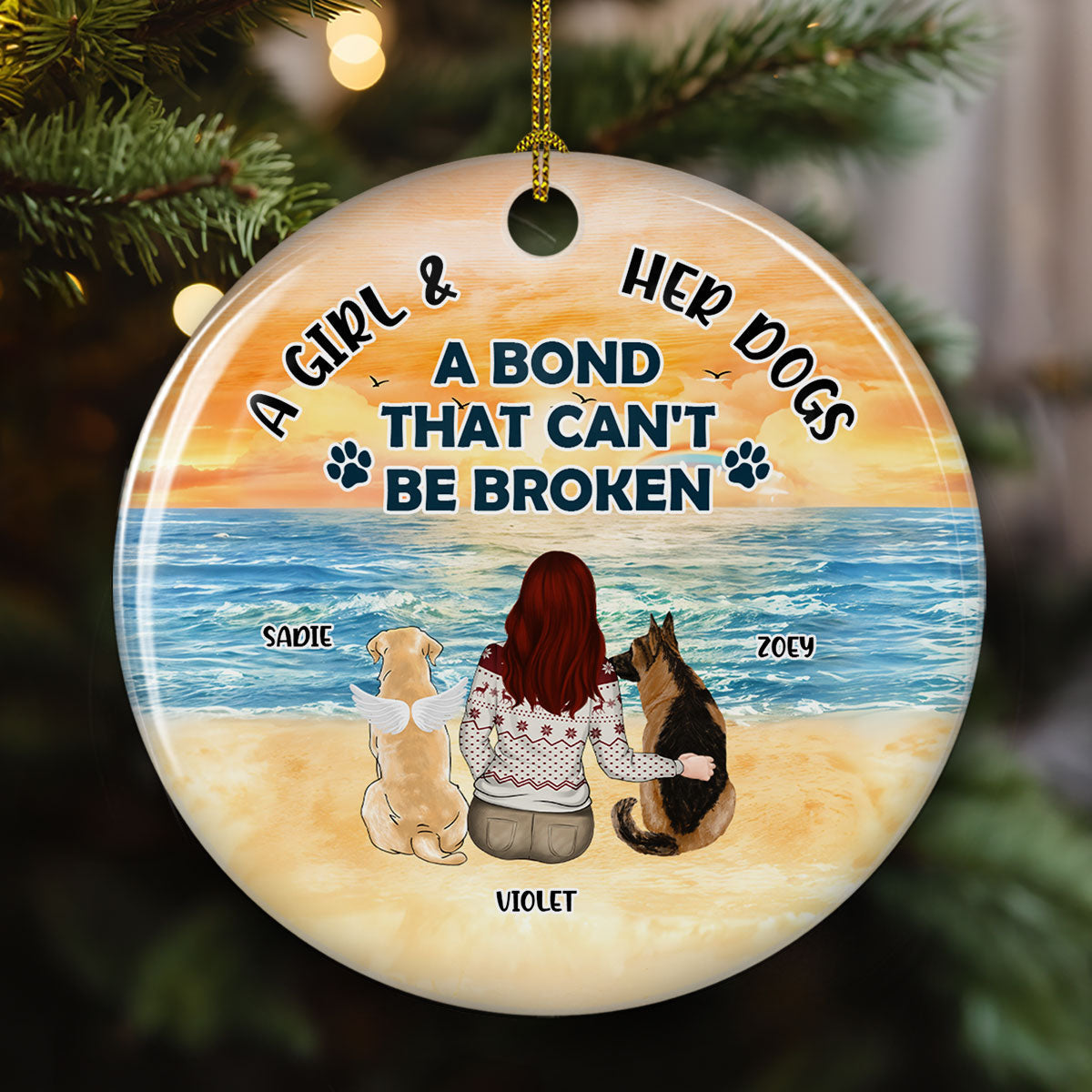 Custom Keepsake Christmas Ornament •  The Unbreakable Bond Between A Girl And Her Dog - Personalized Ceramic Ornament