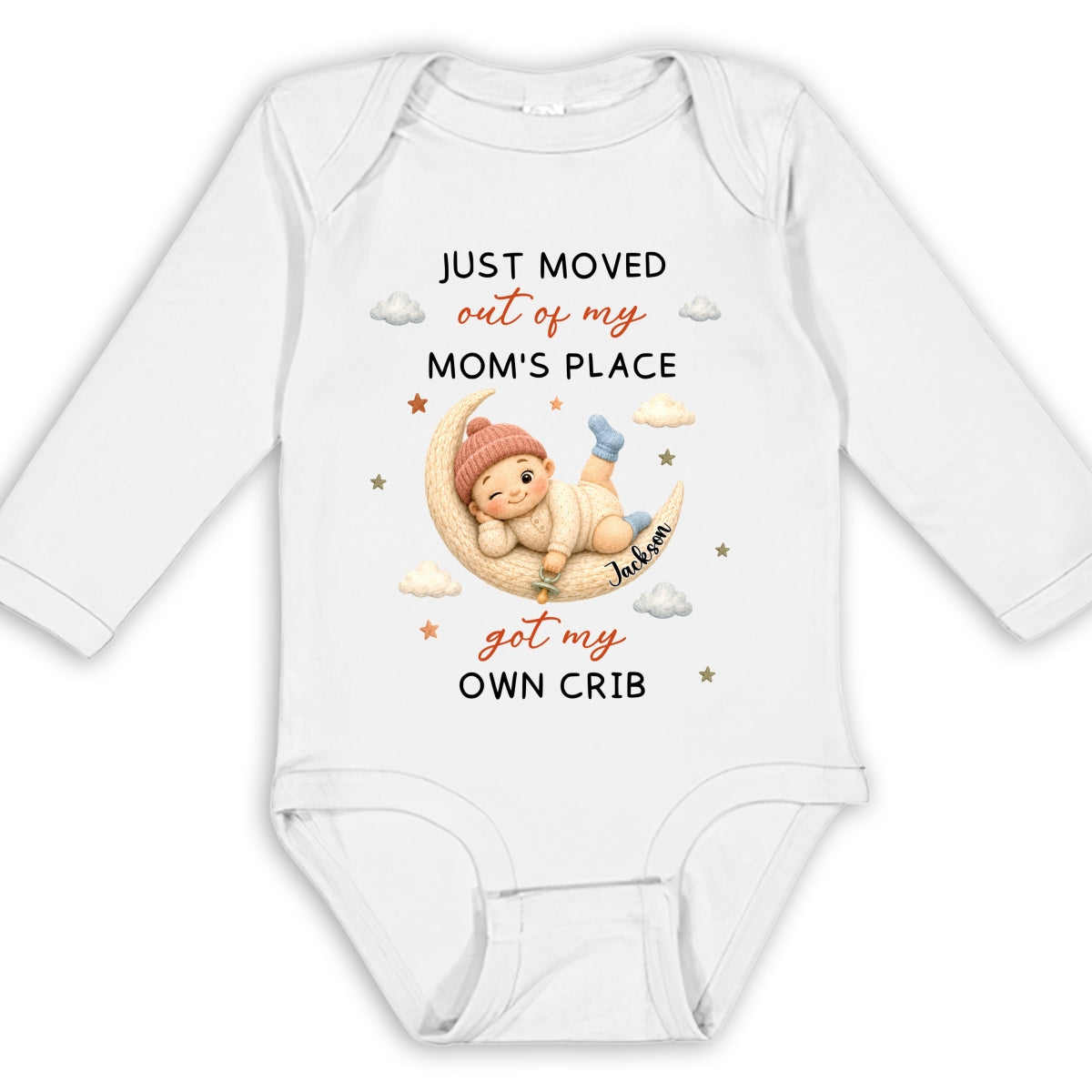 Just Moved Out Of My Mom Place - Personalized Long Sleeve Baby Onesie