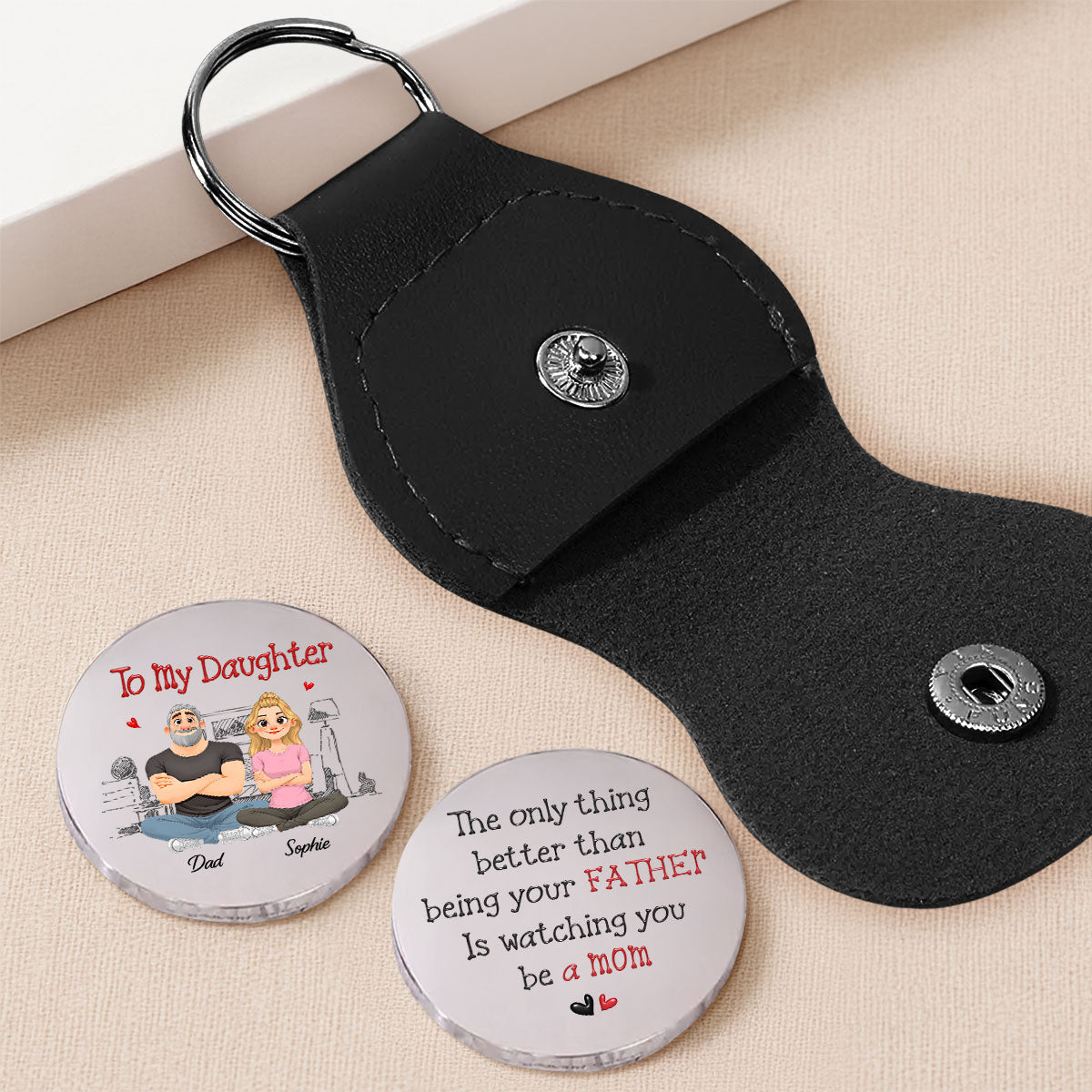 Custom Coin Keychain for Daughter Mom, Mother's Day Birthday Gifts • Being Your Father - Personalized 3D Inflated Effect Pocket Hug
