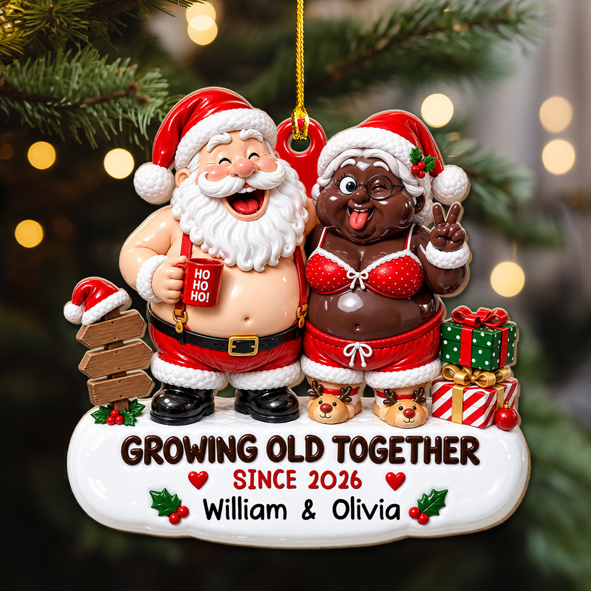 Custom Couple Christmas Ornament, Anniversary Gift •  Love Survived All These Years - Personalized Custom 3D Effect Wood Ornament