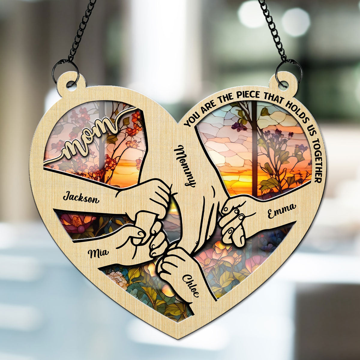 Custom Name Hanging Decor for Mom Daughter, Mother's Day Gifts • Holding Hands - Personalized Suncatcher