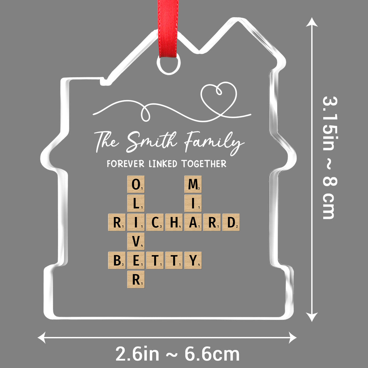 Custom Family Ornament, Christmas Gift for Family Members •  Family Hearts Forever Linked Together - Personalized House Shaped Glass Ornament