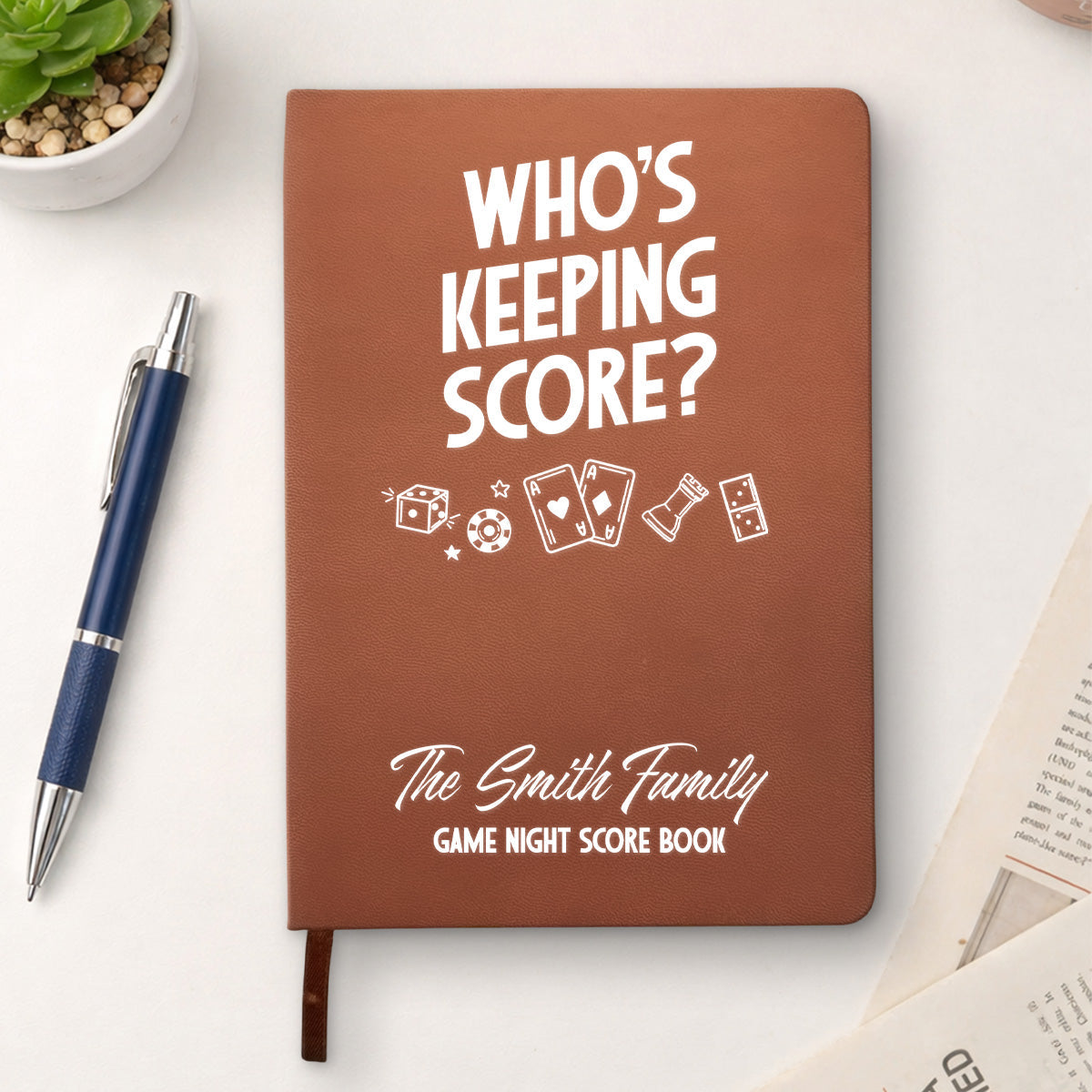 Custom Game Night Score Book For Family, Couples, Grandparents, Board Game Lover • Family Score Book - Personalized Leather Journal