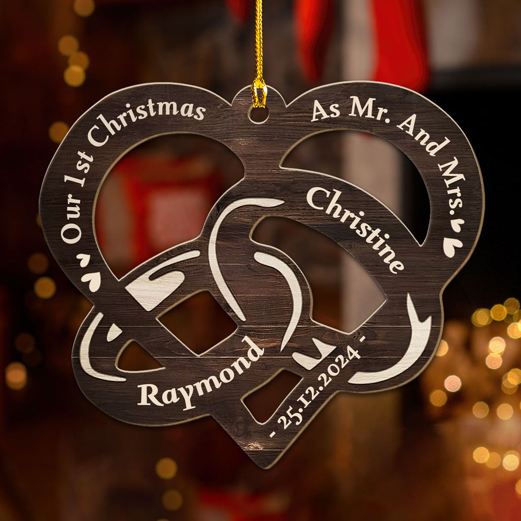 Custom First Christmas Ornament Married, Gift for Newlyweds •  Our 1st Christmas Married - Personalized Wood Ornament