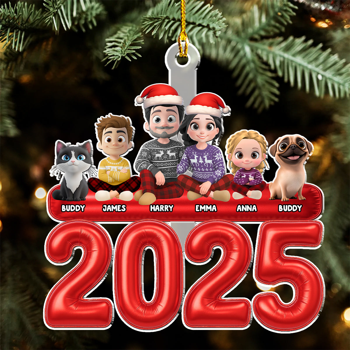 Custom Family Ornament, Christmas Gift for Family Members •  Us And Our Kid Pet - Personalized Acrylic Ornament