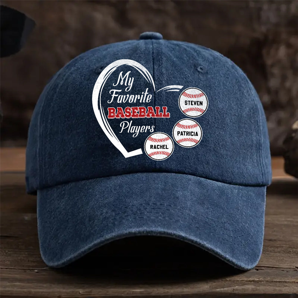 Custom Christmas Headwear Birthday Gifts for Parents • Favorite Players On My Cap - Personalized Vintage Washed Denim Cap