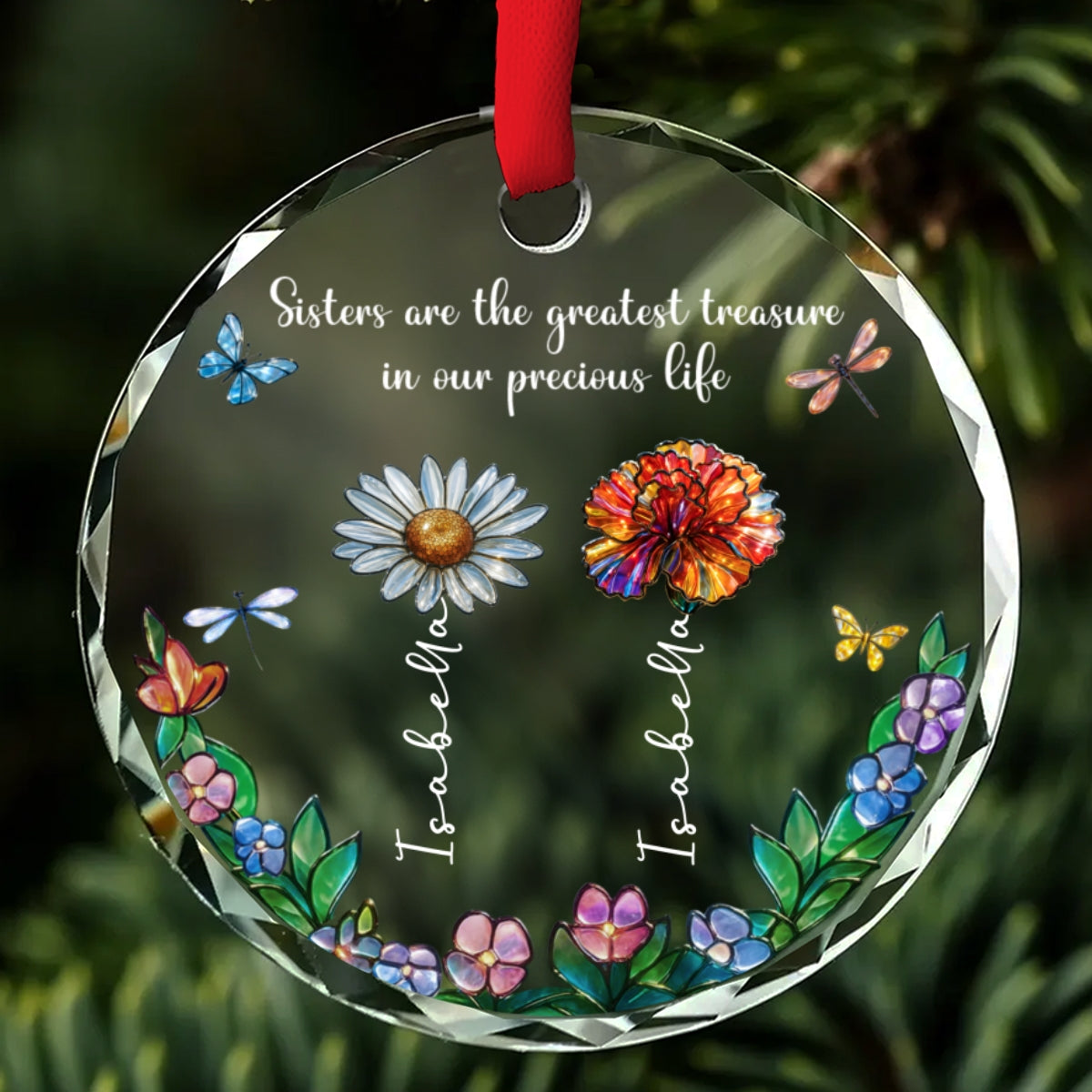 Custom Sister Christmas Ornament •  Sisters Make The World Brighter - Personalized Glass Ornament