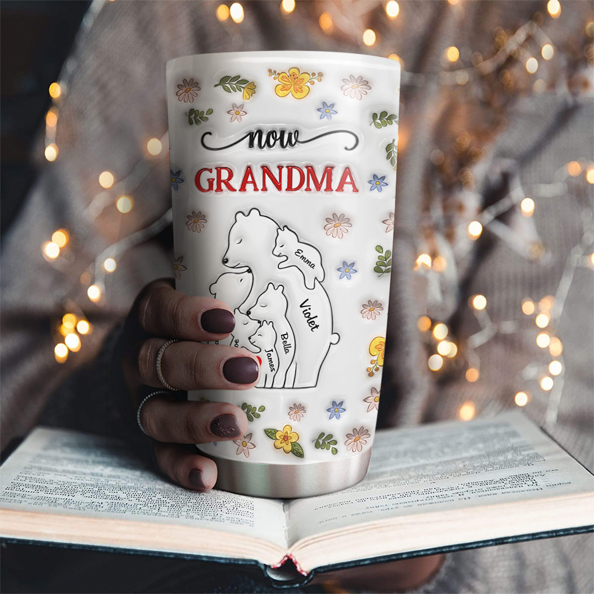 Custom Christmas Birthday Gifts For Grandma • First Mom Now Grandma Bear - Personalized 3D Inflated Effect Tumbler