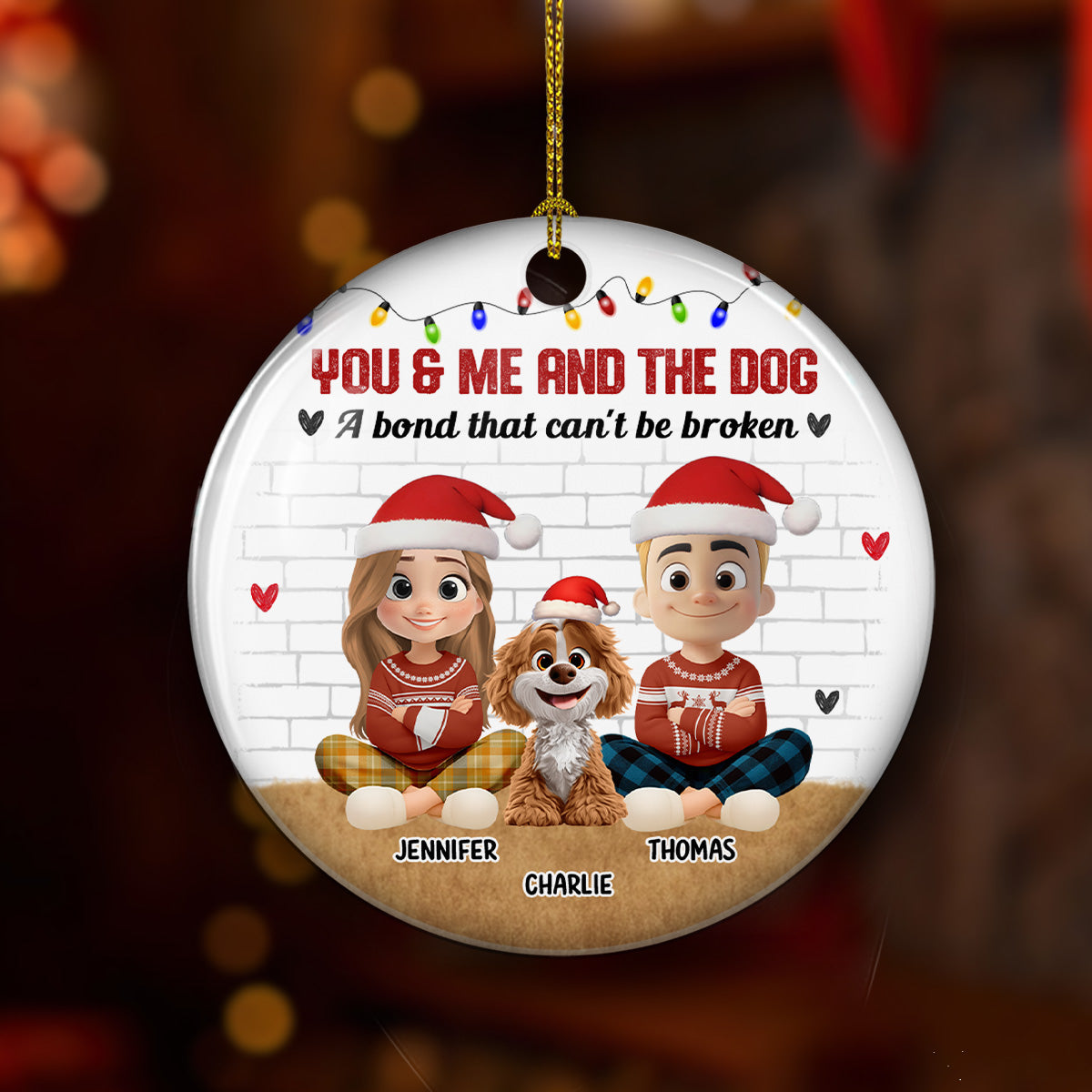 Custom Keepsake Christmas Ornament •  You Me And The Dog Snow Ver - Personalized Ceramic Ornament