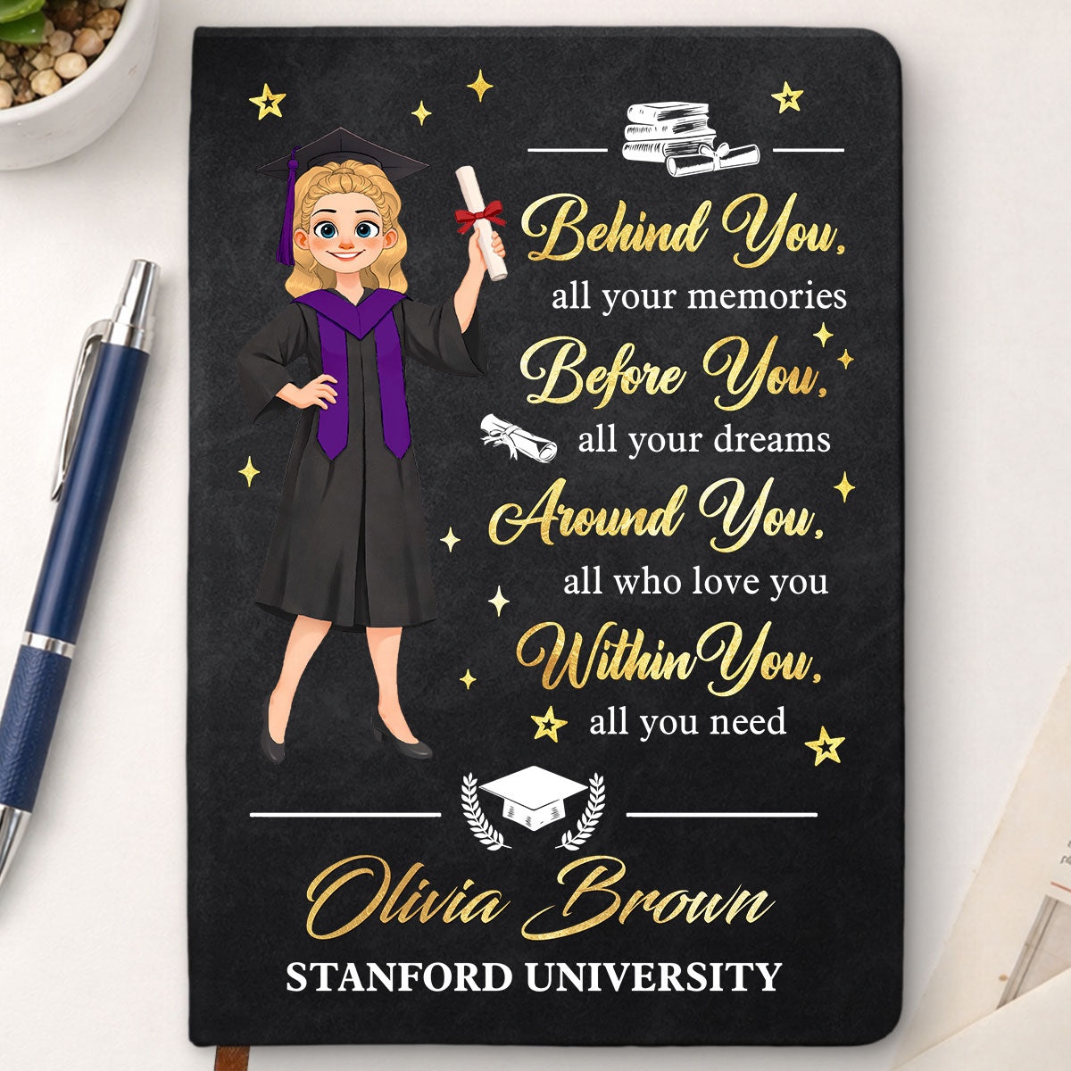 Graduation Journal Custom Name School Year For Daughter, Son • Degree In Hand - Personalized Leather Journal