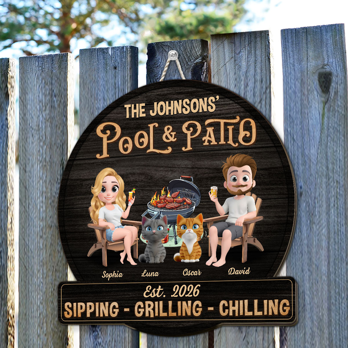 Custom Home & Wall Decor, Birthday & Christmas Gift • We At Pool And Patio With Cat - Personalized Wood Sign