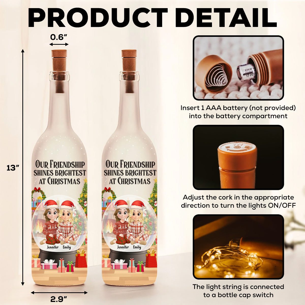 Our Friendship Shines Brightest - Personalized Bottle Lamp
