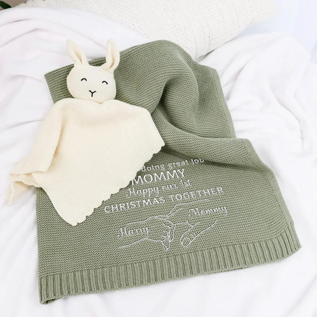 Christmas Together - Personalized Embroidered Knitted Baby Blanket
