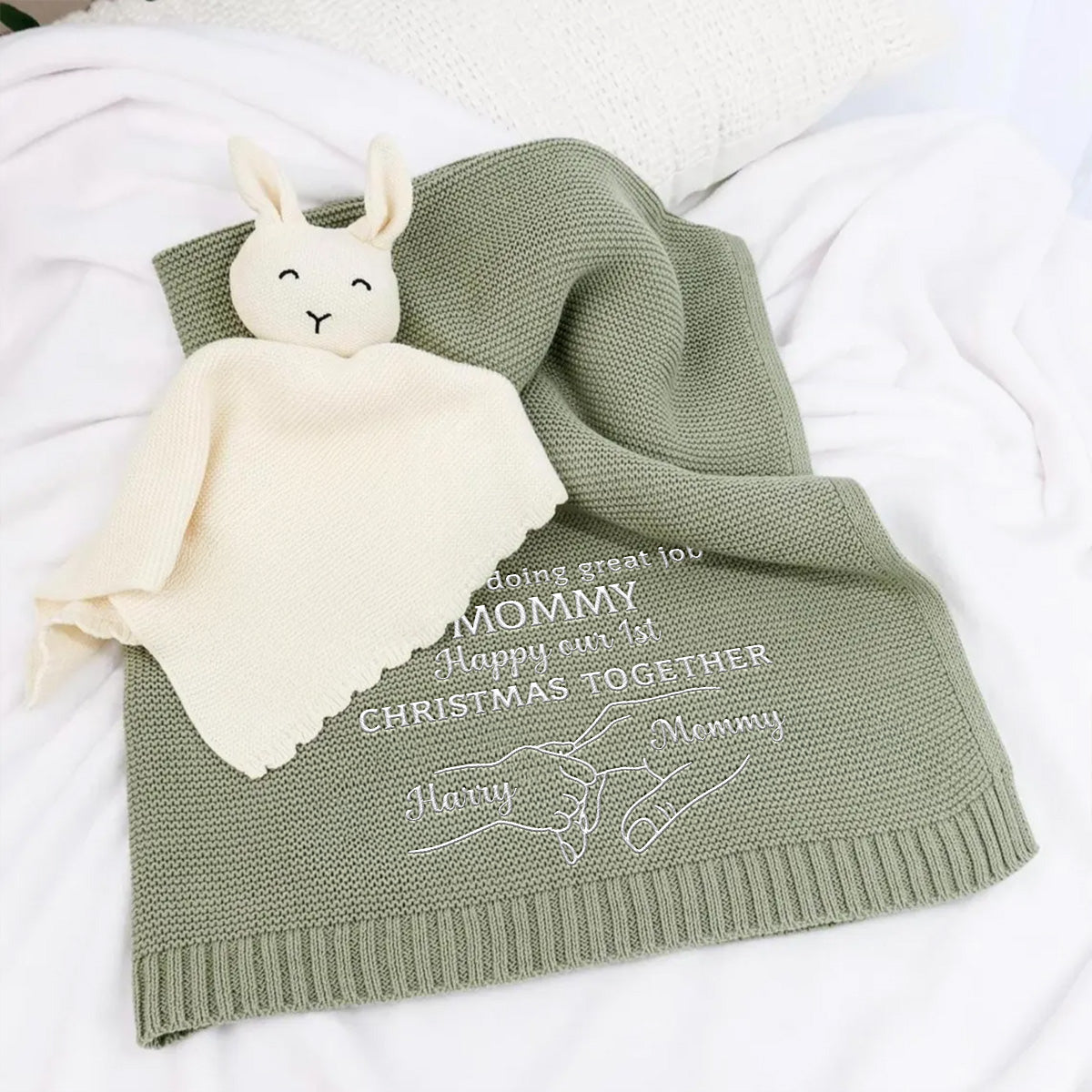Christmas Together - Personalized Embroidered Knitted Baby Blanket