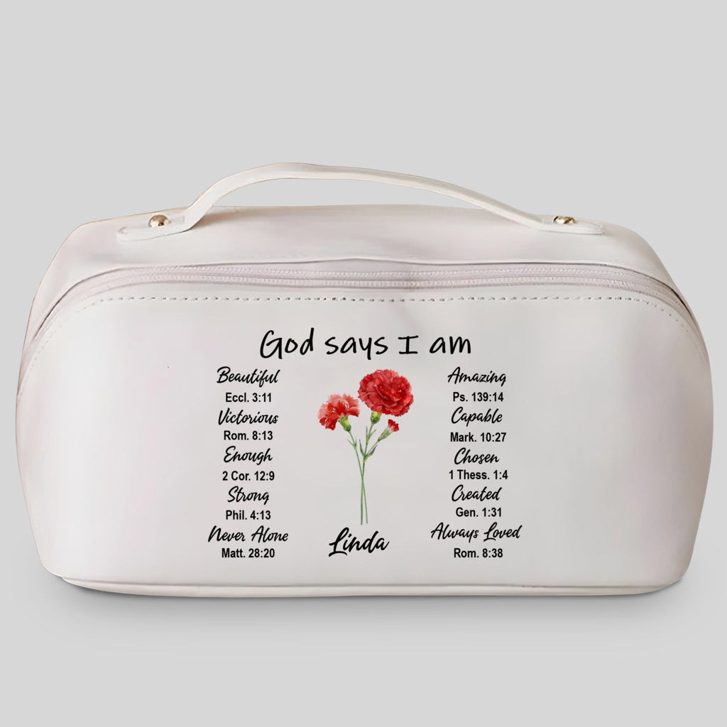 God Says I Am - Personalized Leather Makeup Bag