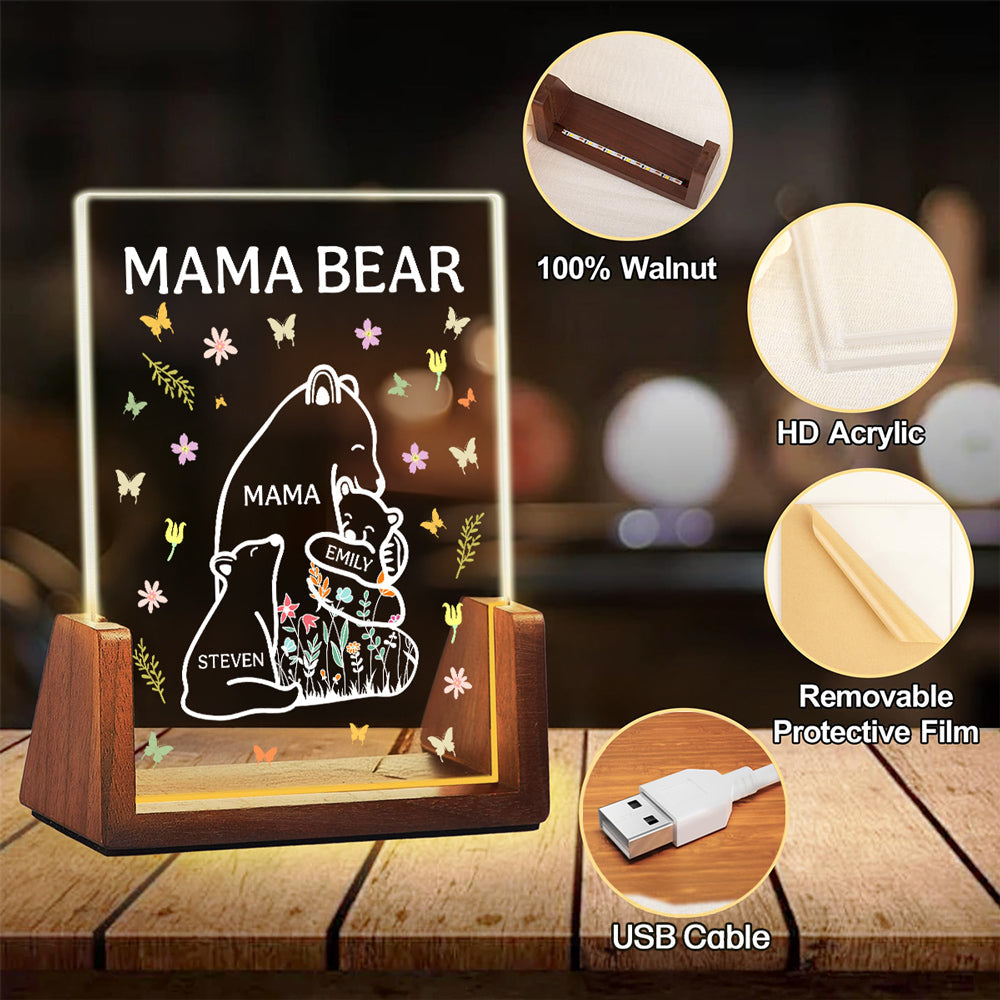 Custom Gift for Mom Grandma, Mother's Day Birthday • Mama Bear - Personalized Night Light