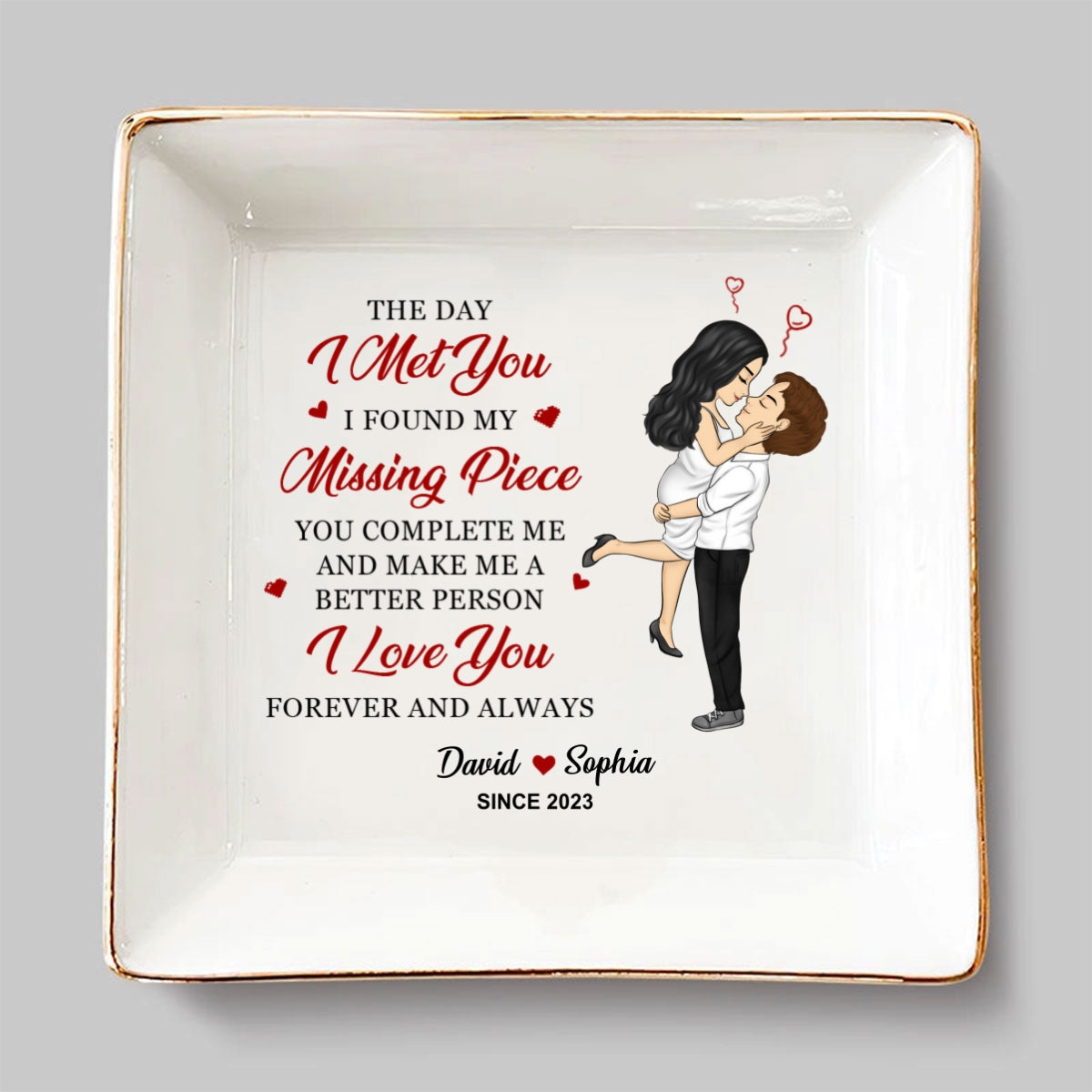 Custom Wife Trinket Dish, Romantic Birthday Anniversary Gift • My Missing Piece - Personalized Jewelry Dish