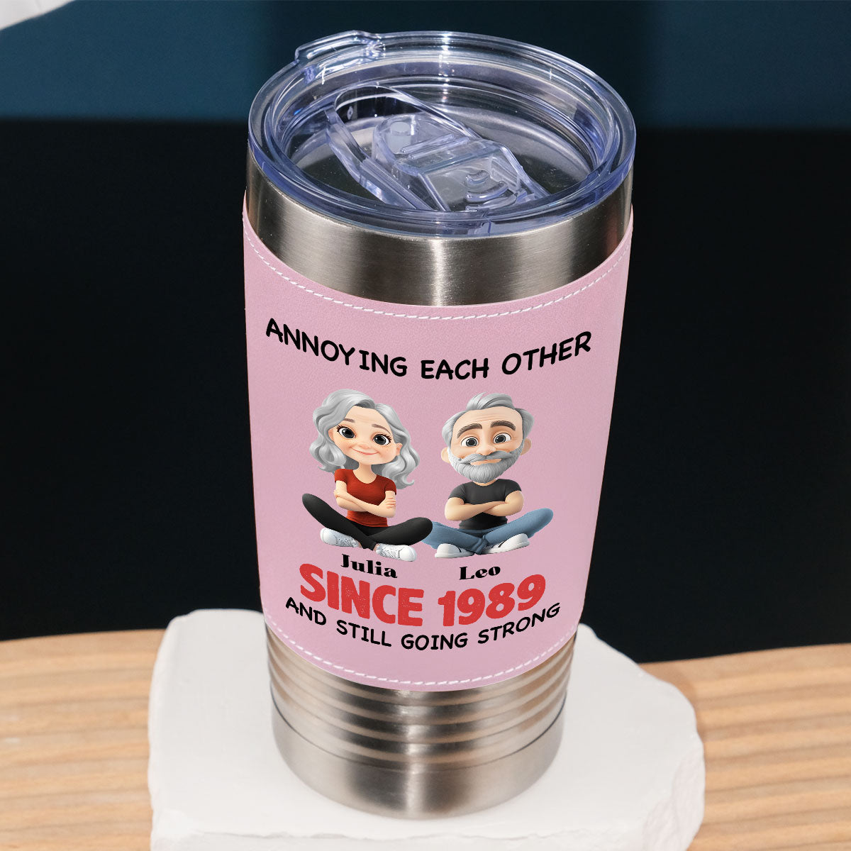Custom Christmas Anniversary Gifts For Wife • Together Forever - Personalized Pink Leather Tumbler